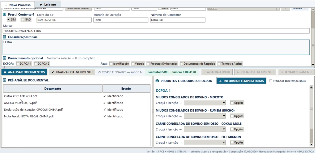 Programa preenchido e pré-análise documental do NEXUS DCPOA